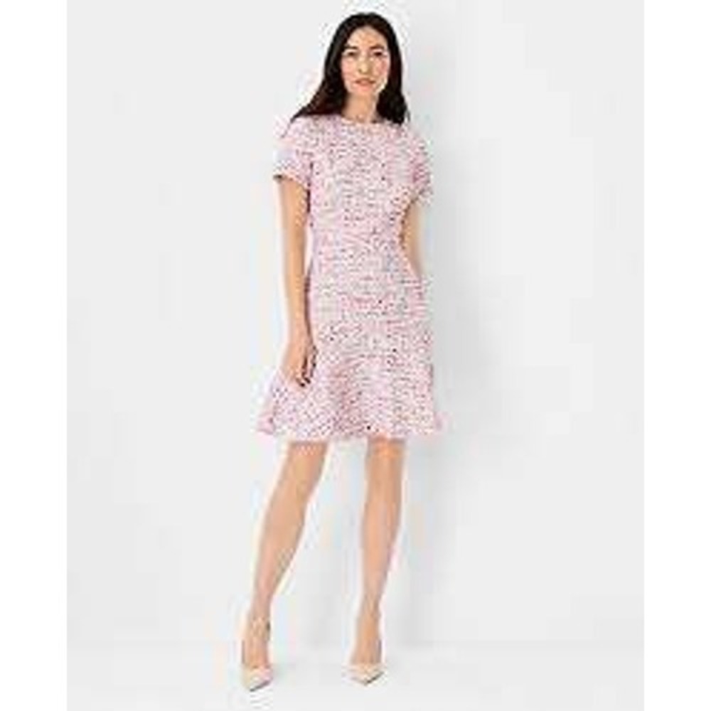 Ann Taylor Petite Multi Color Tweed Flounce‎ Hem Sheath Dress 2P 611461 SP23